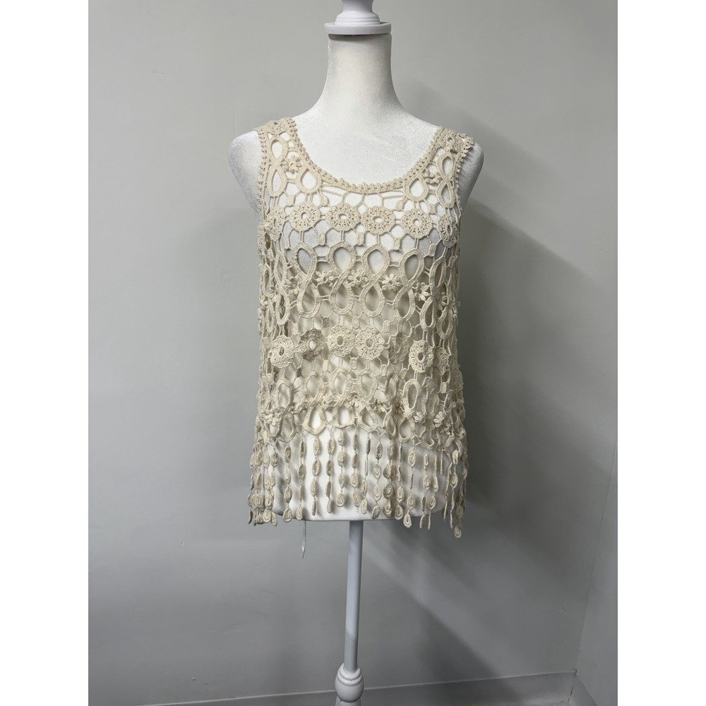 Boho Crochet Fringe Tank‎ Top Small Festival Indie 70s Coachella Western Hippie